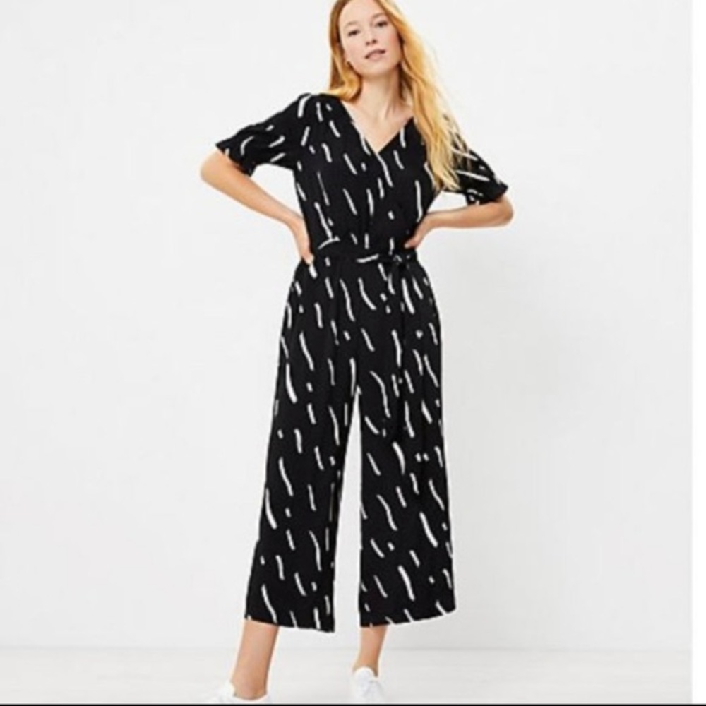 LOFT Brushstroke Wrap Jumpsuit Size M in Black item #559777 New With Tags